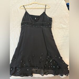 Bebe Black Beaded V-Neck Dress